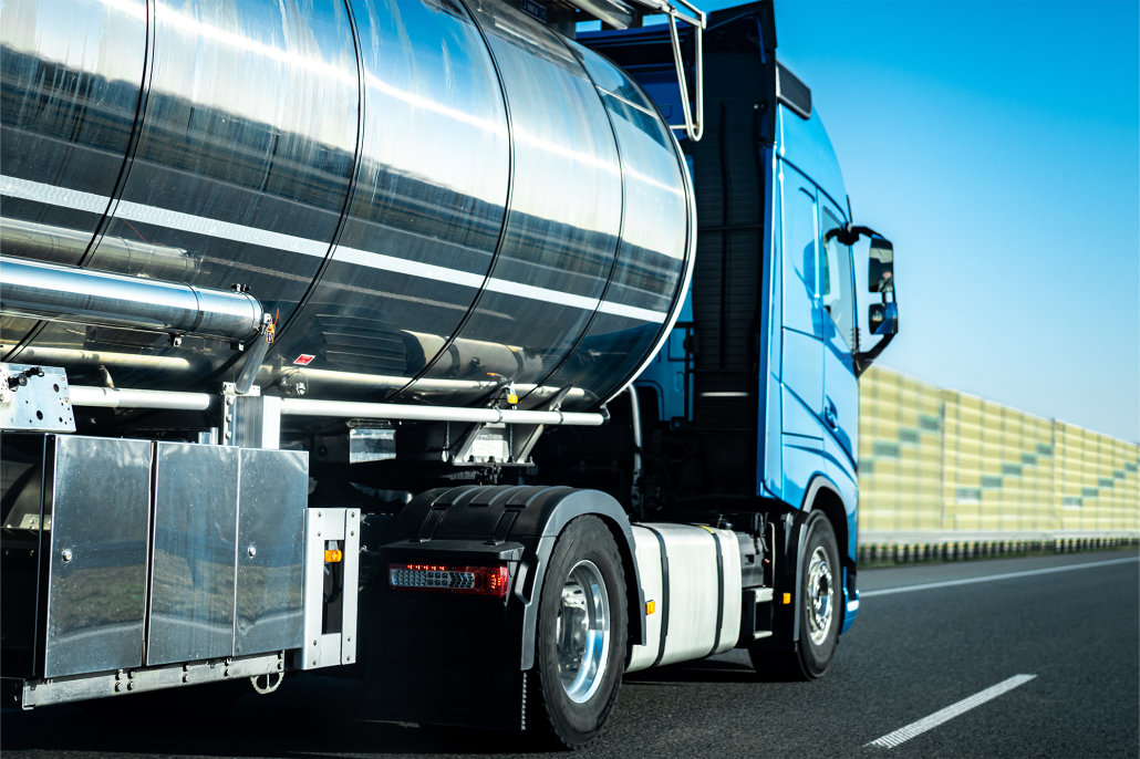 Fuel tank truck driving on road